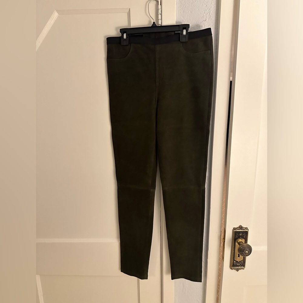 Neiman Marcus Dark Olive Leather Suede Pants